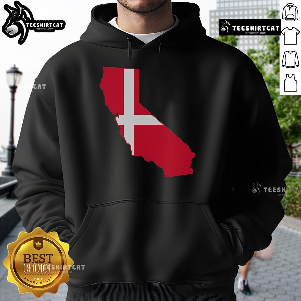 Top California Denmark flag map hoodie featuring a stylish design for travel enthusiasts and flag lovers.