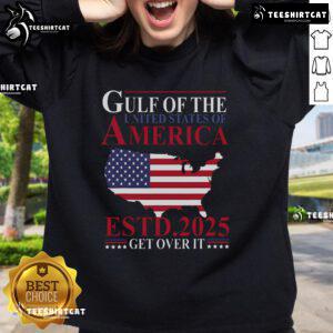 Top Gulf of US America Estd 2025 patriotic sweatshirt featuring bold graphics and vibrant colors, perfect for proud Americans.