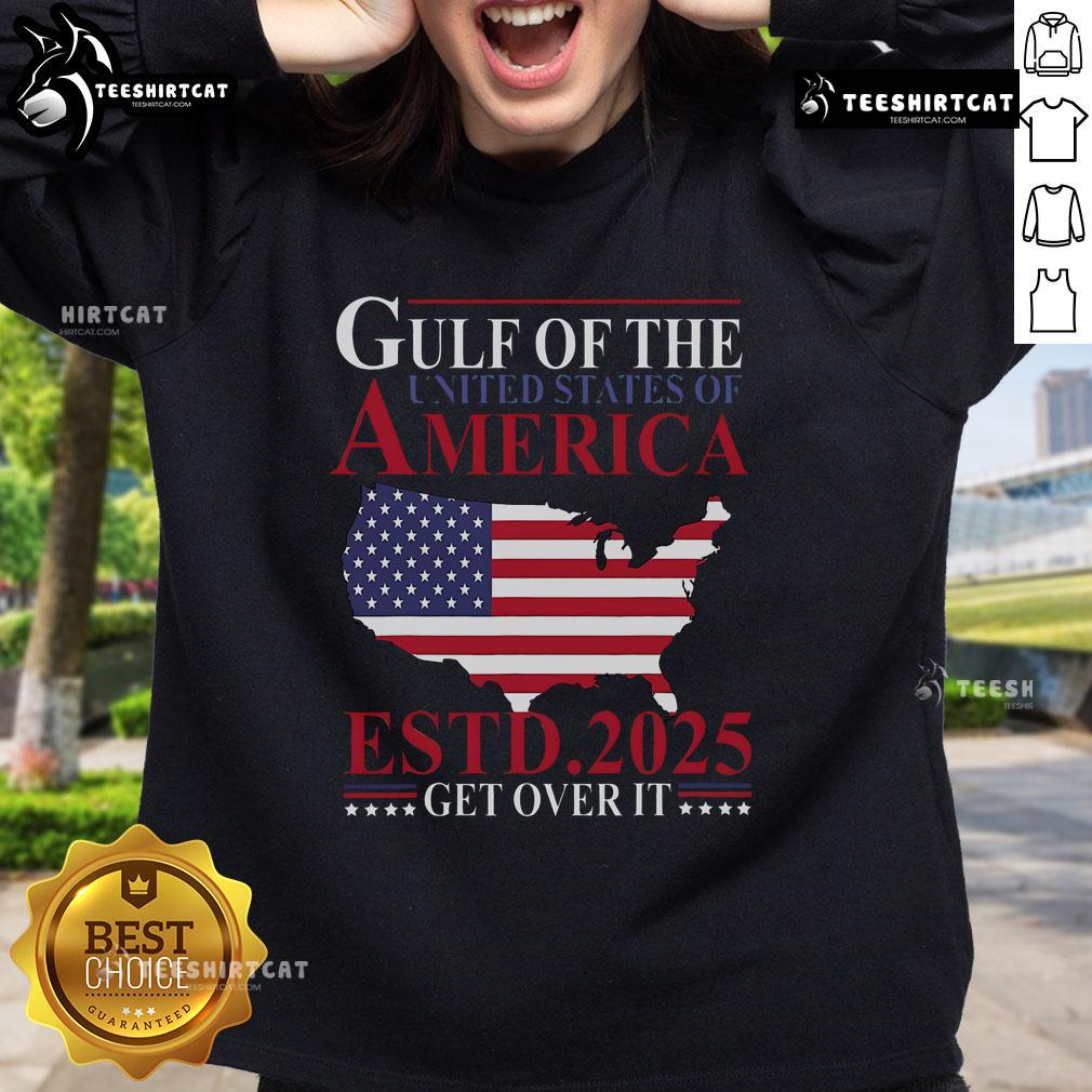 Top Gulf of US America Estd 2025 patriotic sweatshirt featuring bold graphics and vibrant colors, perfect for proud Americans.