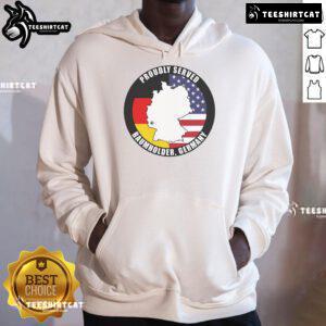 Top Proudly Served Baumholder Germany Military Veteran Army Vet Hoodie featuring patriotic design and military pride.