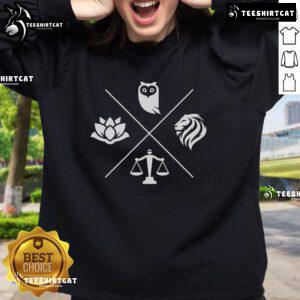 Stylish sweatshirt featuring top Stoic virtues: Wisdom, Temperance, Justice, and Courage, perfect for Stoicism enthusiasts.
