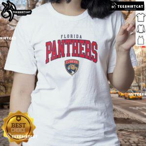 Alt Text: Awesome Florida Panthers Classic Arched Logo Ladies Tee featuring a stylish design for female fans.