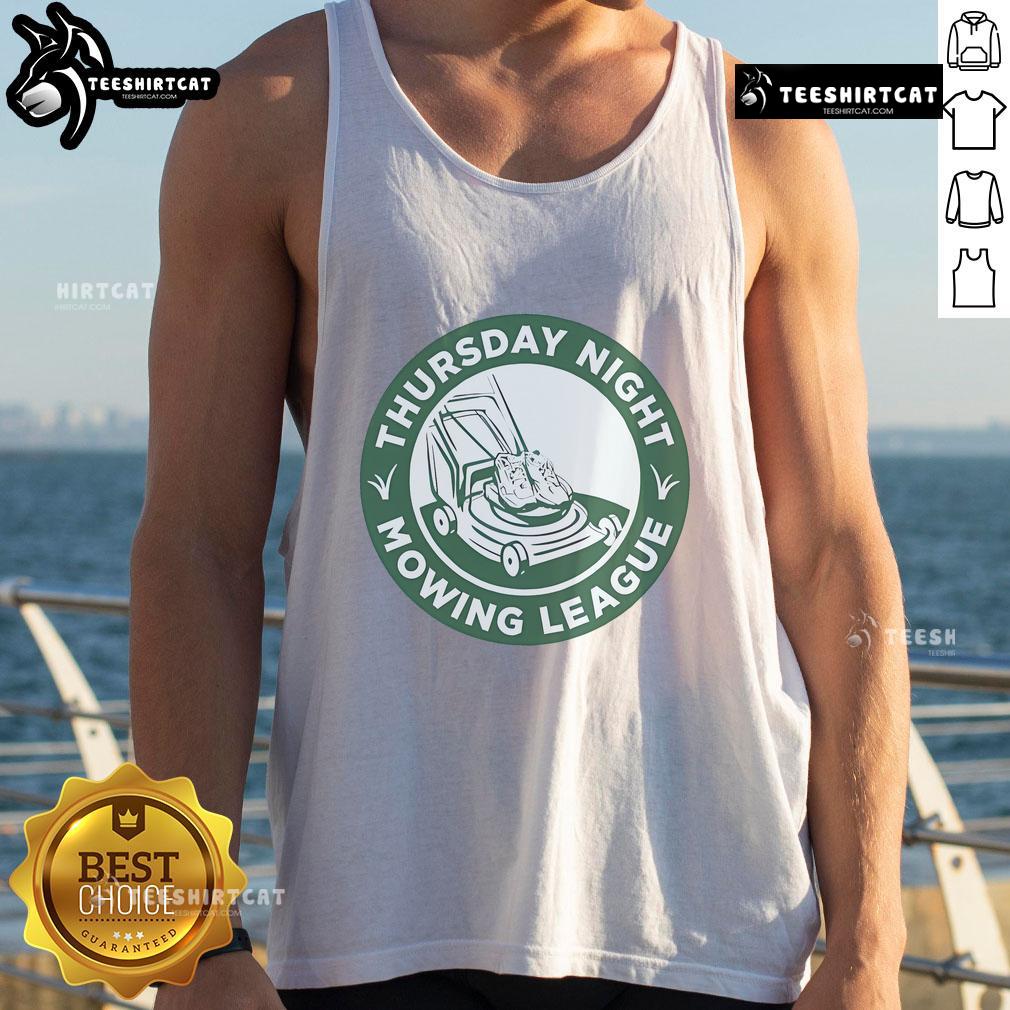Awesome Thursday Night Mowing League tank top featuring a vibrant design, perfect for lawn care enthusiasts.