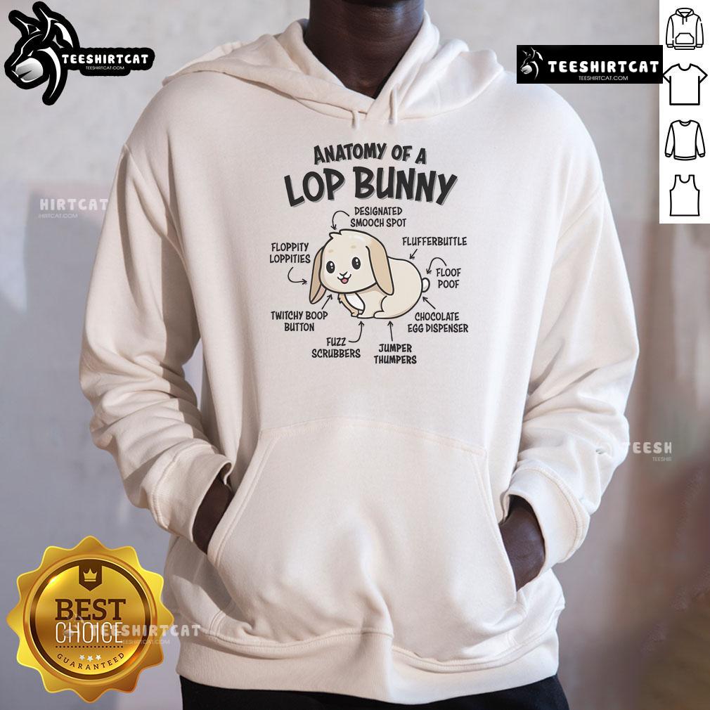 Alt Text: Cute anatomy design of a Mini Holland Lop bunny on a cozy hoodie for rabbit lovers.