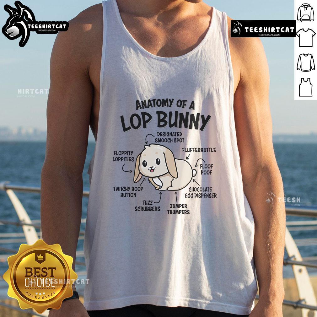 Alt Text: Cute anatomy of a Mini Holland Lop bunny rabbit lover tank top design featuring adorable bunny illustrations.