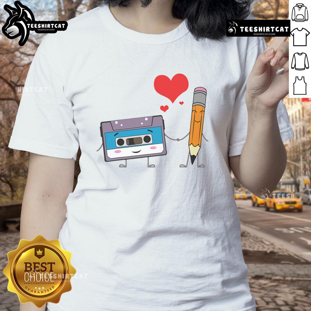 Alt Text: Cute cassette tape ladies tee featuring retro vintage 70s, 80s, and 90s music design, perfect for music lovers.