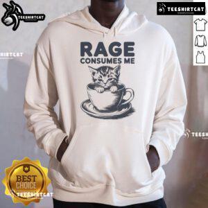 Funny kitty in a coffee hoodie expressing rage, perfect for cat lovers and humor enthusiasts. Cute Cat Rage consumes me!
