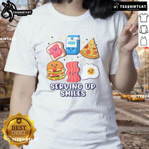 Cute Serving Up Smiles Lunch Ladies Tee featuring cheerful graphics and vibrant colors for a fun, casual look.