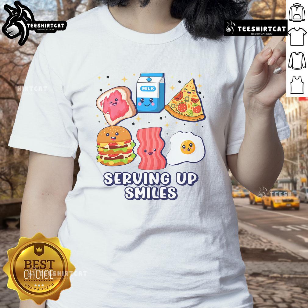 Cute Serving Up Smiles Lunch Ladies Tee featuring cheerful graphics and vibrant colors for a fun, casual look.
