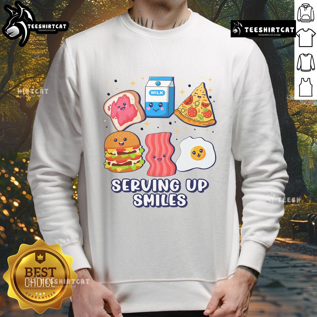 Alt Text: Cute Serving Up Smiles Lunch Sweatshirt featuring playful design and cozy fit for stylish casual wear.