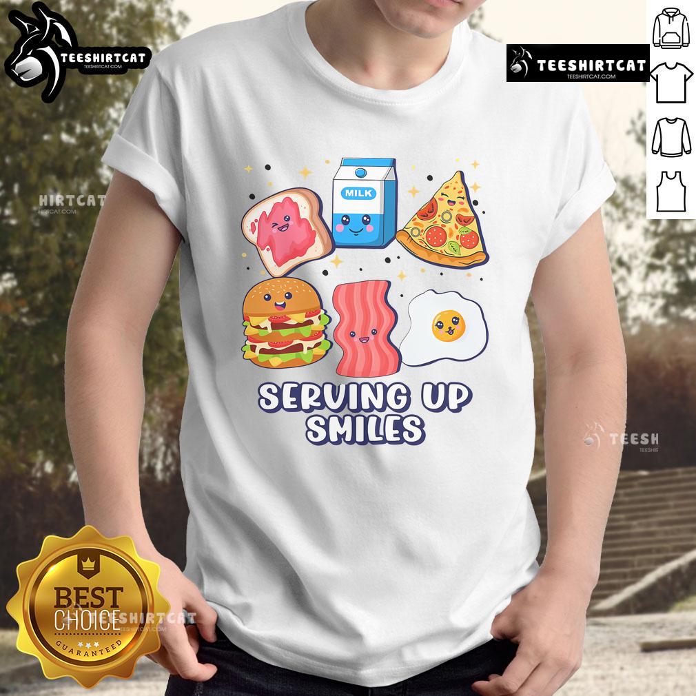 Alt Text: Cute Serving Up Smiles Lunch T-Shirt featuring playful design and vibrant colors perfect for casual outings.