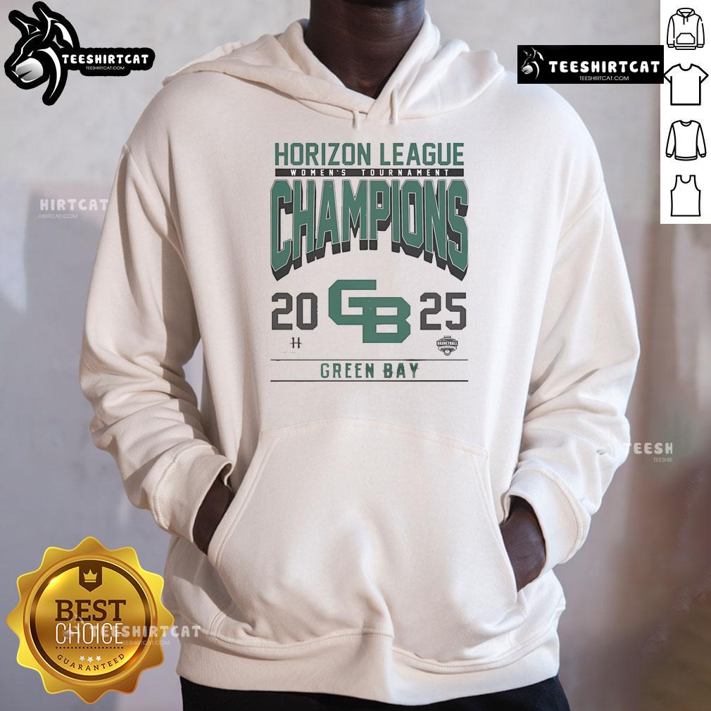 Good Green Bay 2025 Women's Horizon League Champions Hoodie in green, featuring team logo and stylish design.