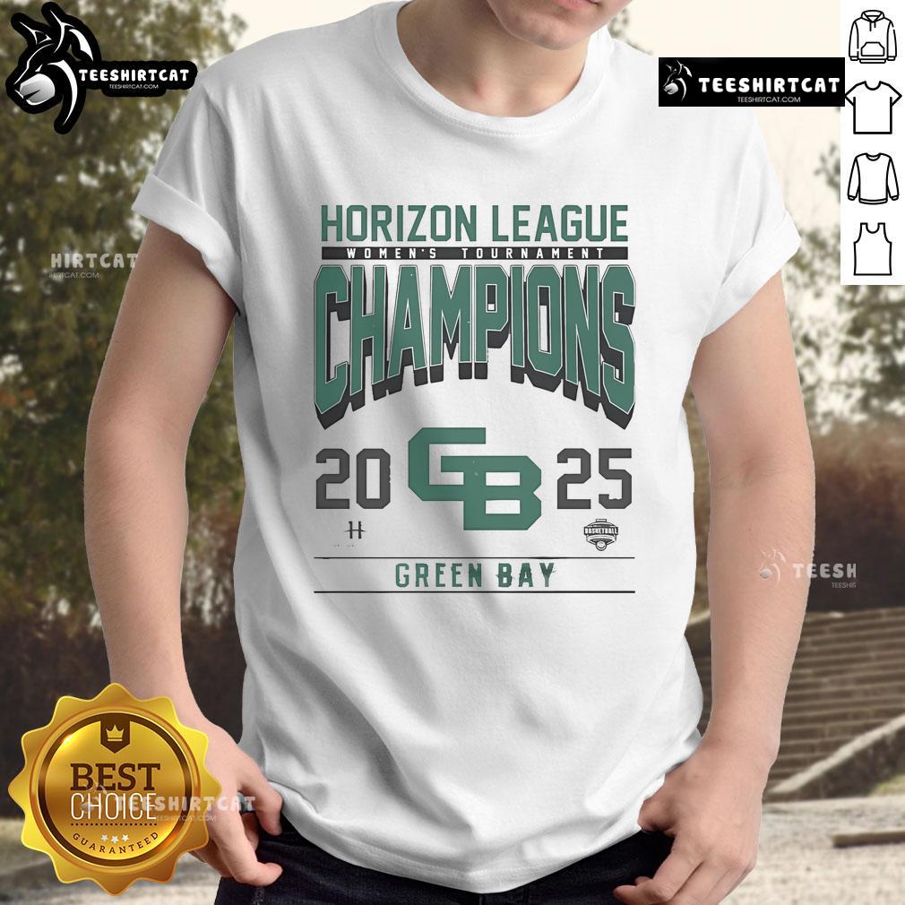 Good Green Bay 2025 Women's Horizon League Champions T-Shirt featuring team colors and logo for fans and supporters.