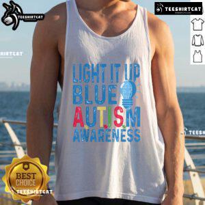 Good Light It Up Blue Autism Awareness Tank Top in vibrant blue, promoting autism awareness and support for the community.