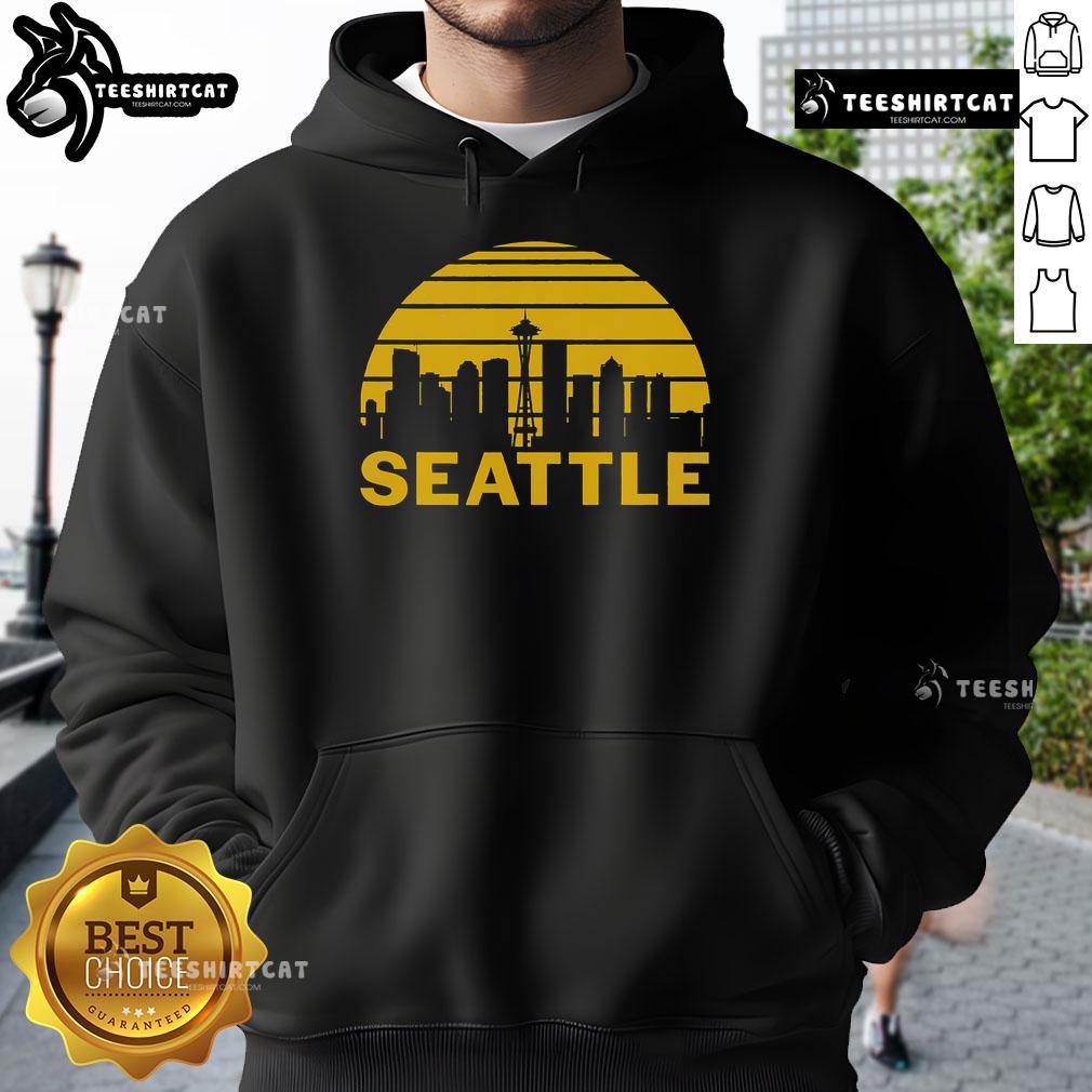 Good Vintage Seattle Washington cityscape hoodie featuring iconic skyline and retro design for stylish urban wear.