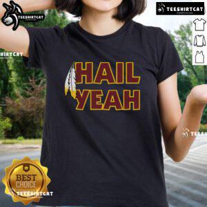 Happy Hail Yeah Feathers Washington Football ladies tee featuring vibrant graphics and a stylish design for fans.