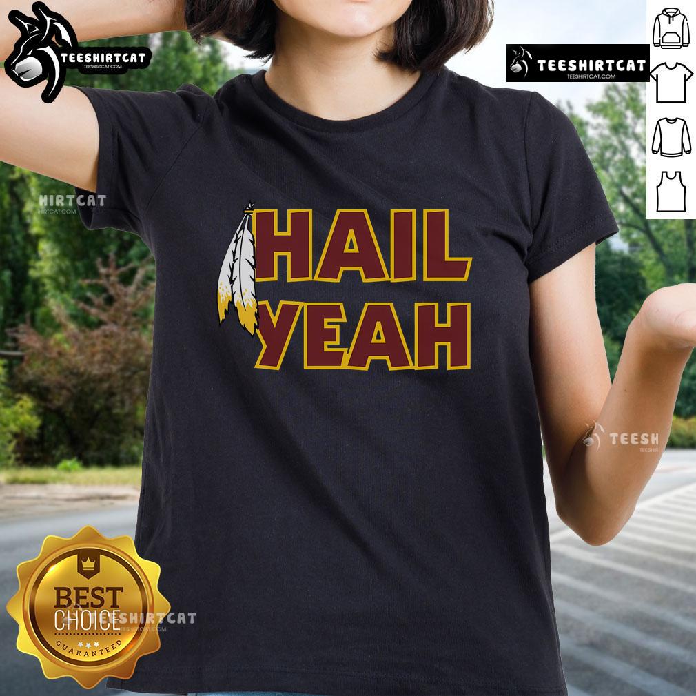 Happy Hail Yeah Feathers Washington Football ladies tee featuring vibrant graphics and a stylish design for fans.