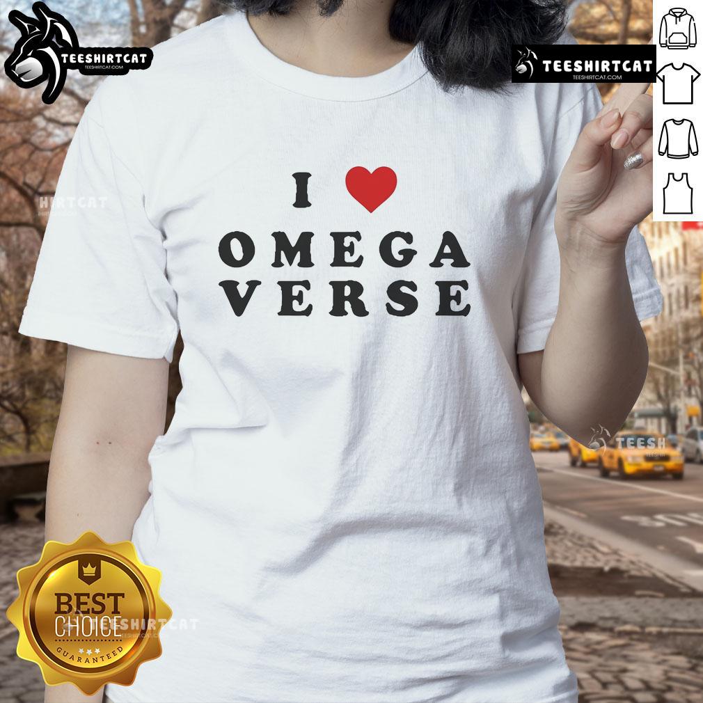 Happy I Love Omegaverse Ladies Tee featuring a playful design, perfect for fans of Omegaverse themes and casual wear.