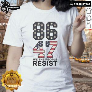 Vintage USA flag ladies tee featuring 'Impeach Trump' design, perfect for political activism and fashion.