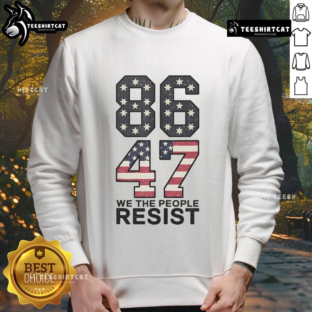 Vintage USA flag sweatshirt featuring 'Hot 86 47 Resist Anti-Trump Impeach 47' design, perfect for political activism.