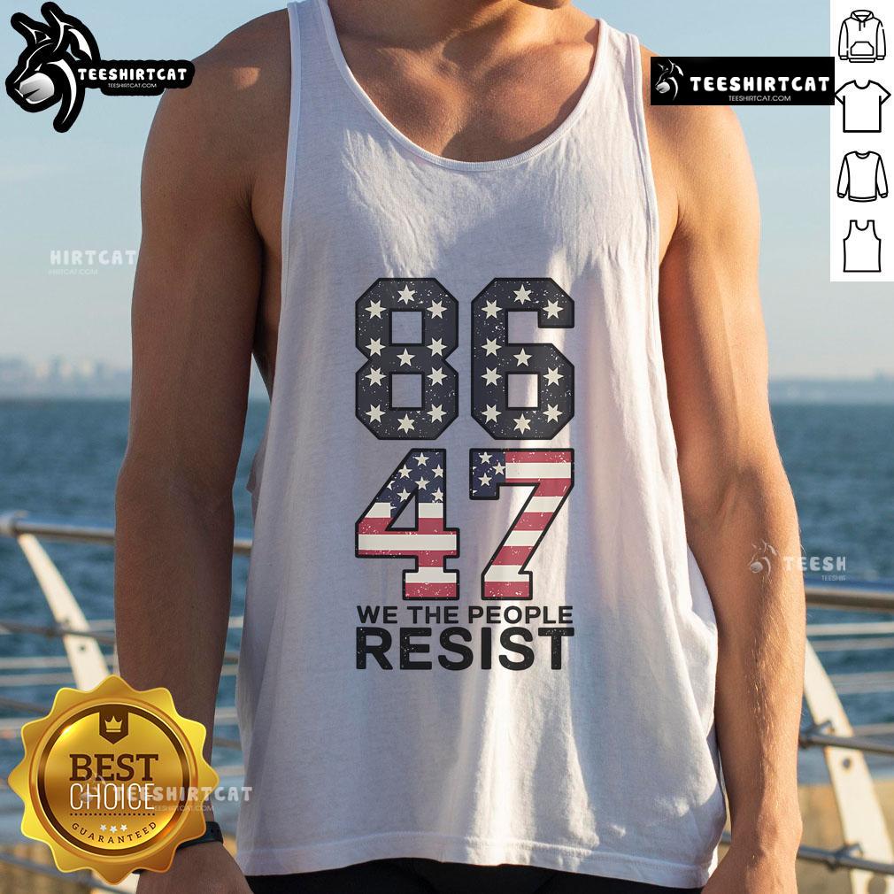 Vintage USA flag tank top featuring the phrase Hot 86 47 Resist Anti-Trump Impeach 47 for political activism.