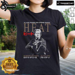 Hot Los Angeles Chrome Saga Heat tee featuring Robert De Niro and Al Pacino, perfect for fans of classic cinema.