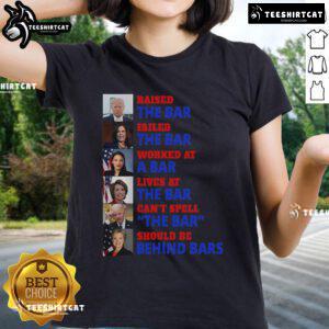 Hot Trump Raised The Bar Harris Failed The Bar Ladies Tee showcasing a bold graphic design for political humor lovers.