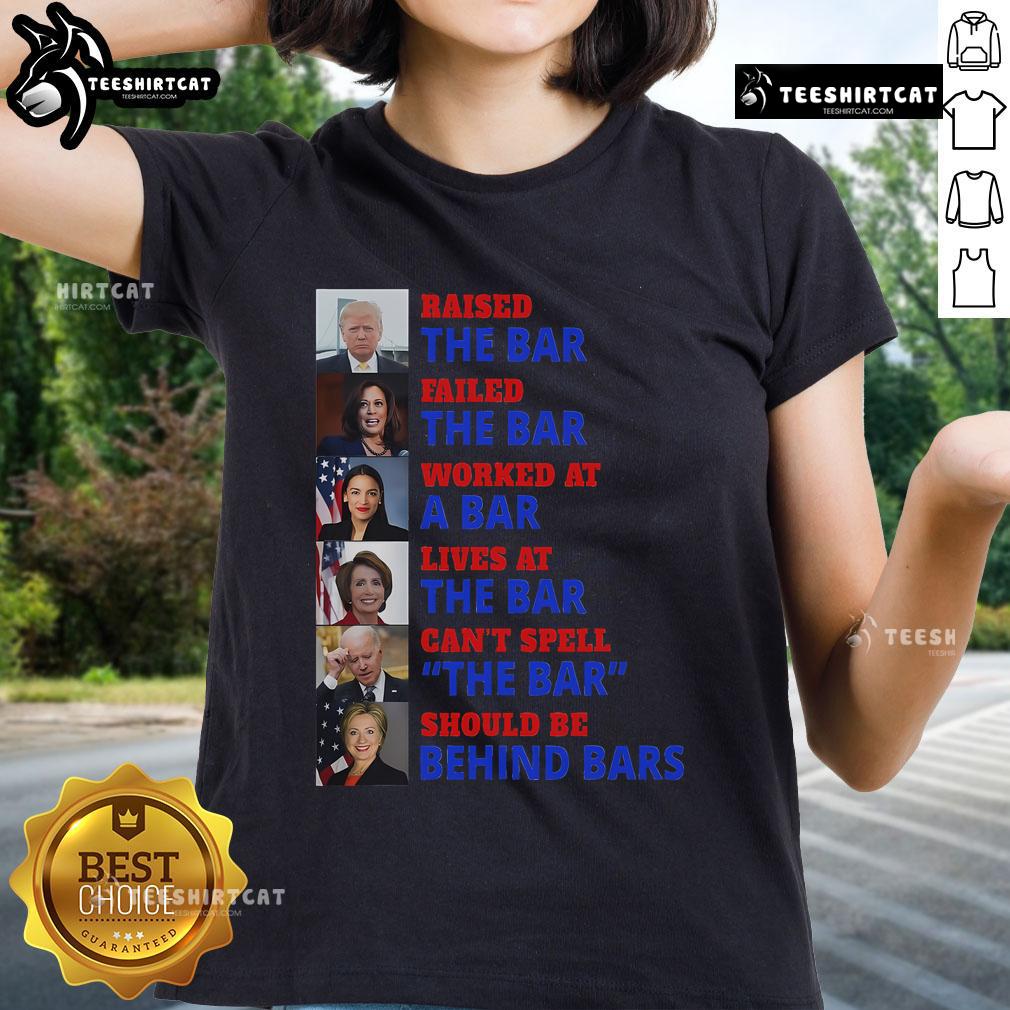 Hot Trump Raised The Bar Harris Failed The Bar Ladies Tee showcasing a bold graphic design for political humor lovers.