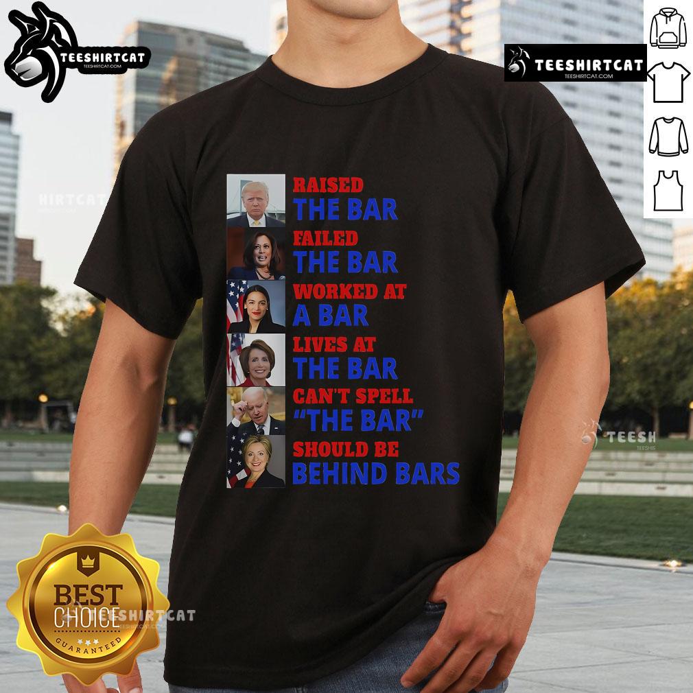 Hot Trump Raised The Bar Harris Failed The Bar T-Shirt showcasing bold graphics and a satirical political message.