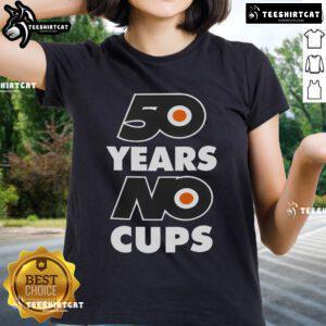 Nice 50 Years No Cups Oilers 2025 Ladies Tee showcasing a stylish design for Edmonton Oilers fans celebrating their legacy.