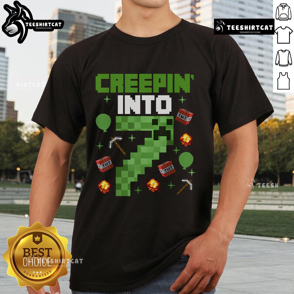 Alt Text: 7th Birthday Gamer T-Shirt featuring a pixel art design for a fun video game party celebration.