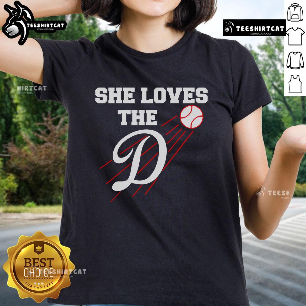 Nice baseball tee for ladies featuring 'She Loves The D' design, perfect for Los Angeles fans and casual wear.