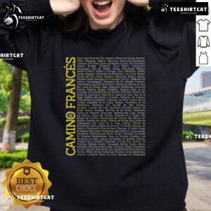 Cozy sweatshirt featuring the Nice Camino de Santiago Francs Pilgrim Way of Saint James stages design.