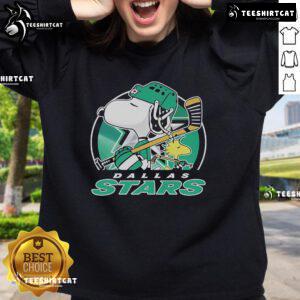 Nice Charlie Brown and Woodstock Dallas Stars sweatshirt from The Peanuts x NHL collection, perfect for fans and cozy wear.