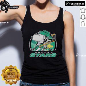 Nice Charlie Brown and Woodstock in Dallas Stars tank top from The Peanuts x NHL collaboration, perfect for fans.