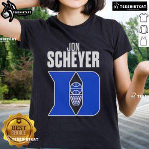Jon Scheyer, Duke Blue Devils Basketball Coach of the Year, featured on a stylish ladies tee celebrating his achievements.