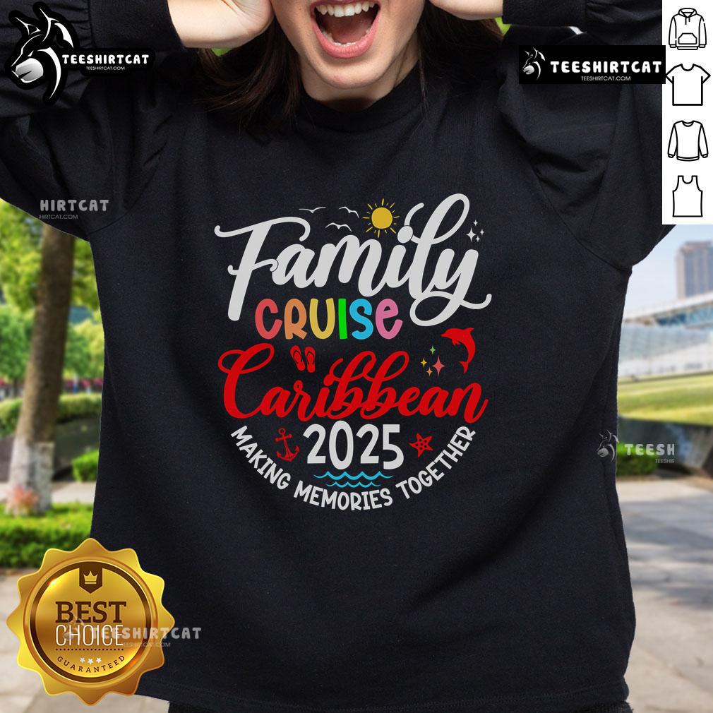 Family enjoying a Caribbean cruise in matching sweatshirts, capturing memories together on their 2025 vacation.