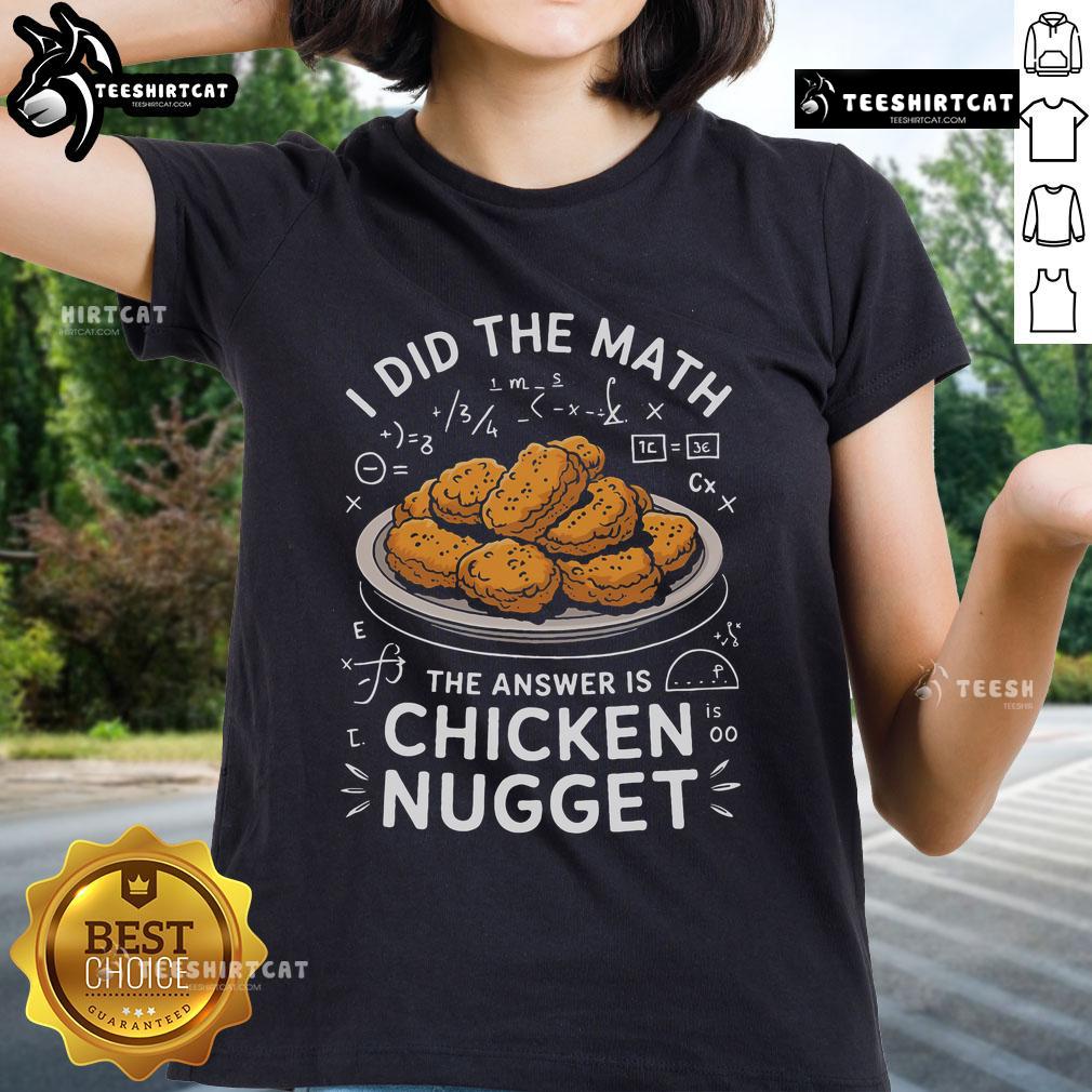 Funny Chicken Nugget Ladies Tee for food lovers, featuring playful math-themed graphic about chicken nuggets.