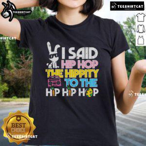 Nice Hip Hop Hippity Easter Bunny Ladies Tee featuring a playful bunny design, perfect for festive spring celebrations.