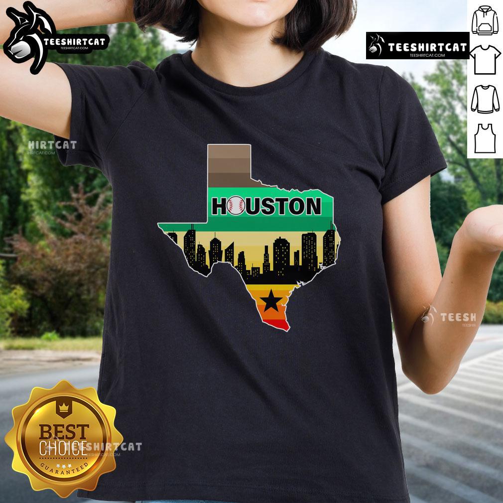 Nice Huston Texas Baseball City logo on a stylish ladies tee, perfect for fans and casual wear.