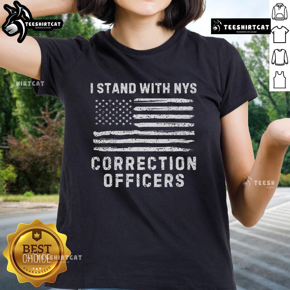 Nice I Stand With NYS Correction Officers Stand Ladies Tee showcasing support for correction officers in a stylish design.