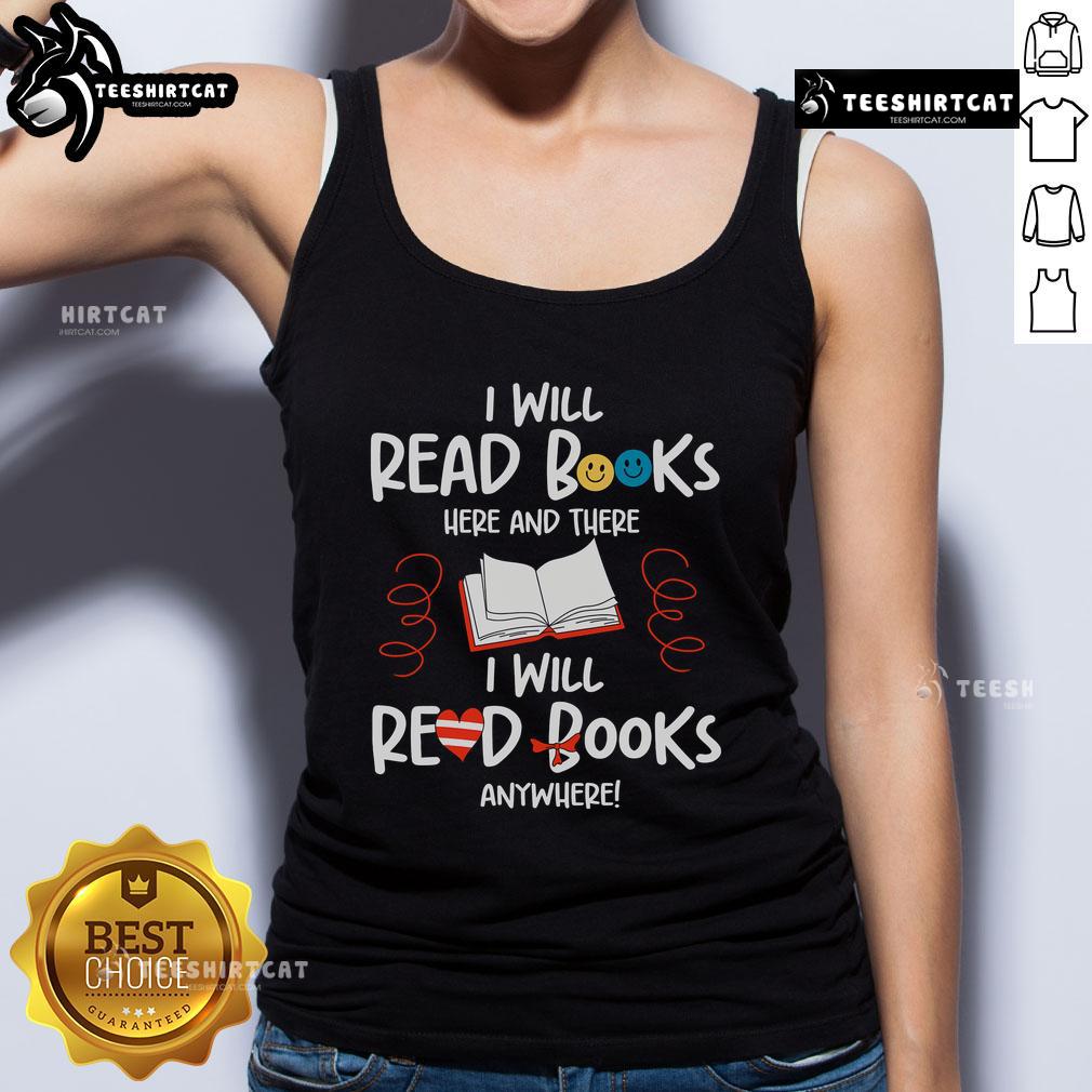 Bookworm teacher wearing a stylish tank top that says 'Nice, I Will Read Books' for book lovers and readers.