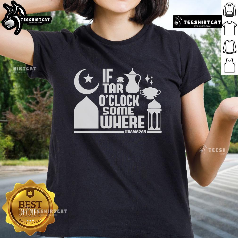 Ramadan Ladies Tee featuring 'Nice-If-Tar-O-Clock-Somewhere' design for stylish iftar celebrations.