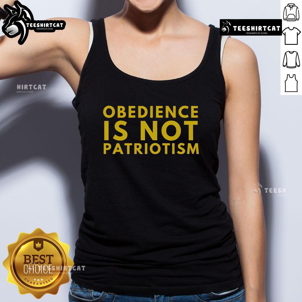 Libertarian tank top featuring 'Obedience is Not Patriotism' slogan, anti-government message for freedom advocates.