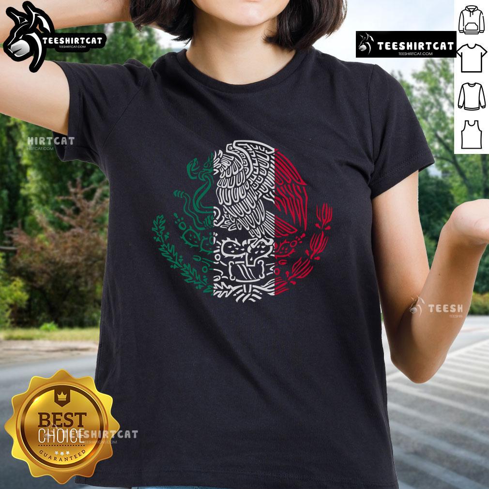 Ladies tee featuring the Nice Mexican Eagle Escudo from the Mexico flag, perfect for patriotic fashion.