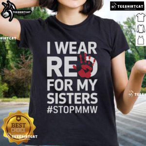 Red tee honoring Missing and Murdered Indigenous Women, promoting awareness and solidarity for their sisters.