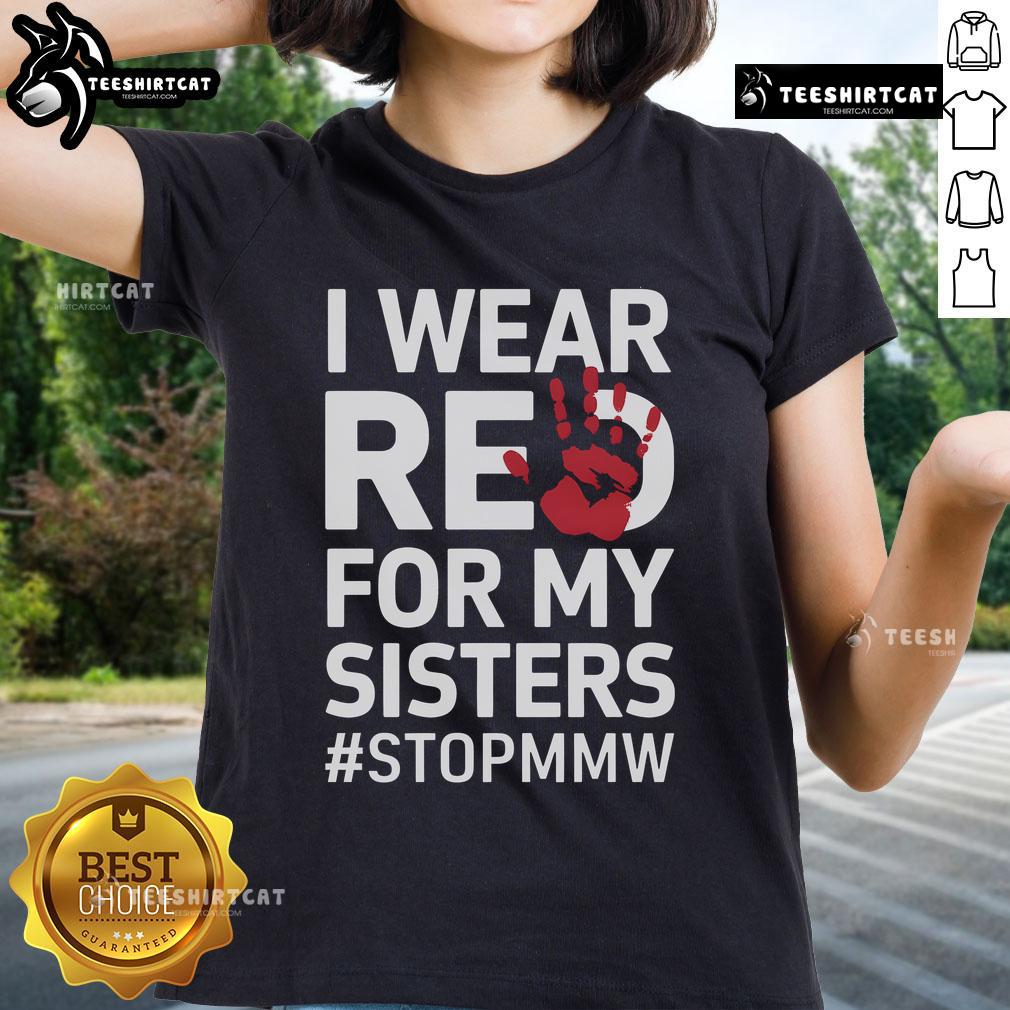 Red tee honoring Missing and Murdered Indigenous Women, promoting awareness and solidarity for their sisters.