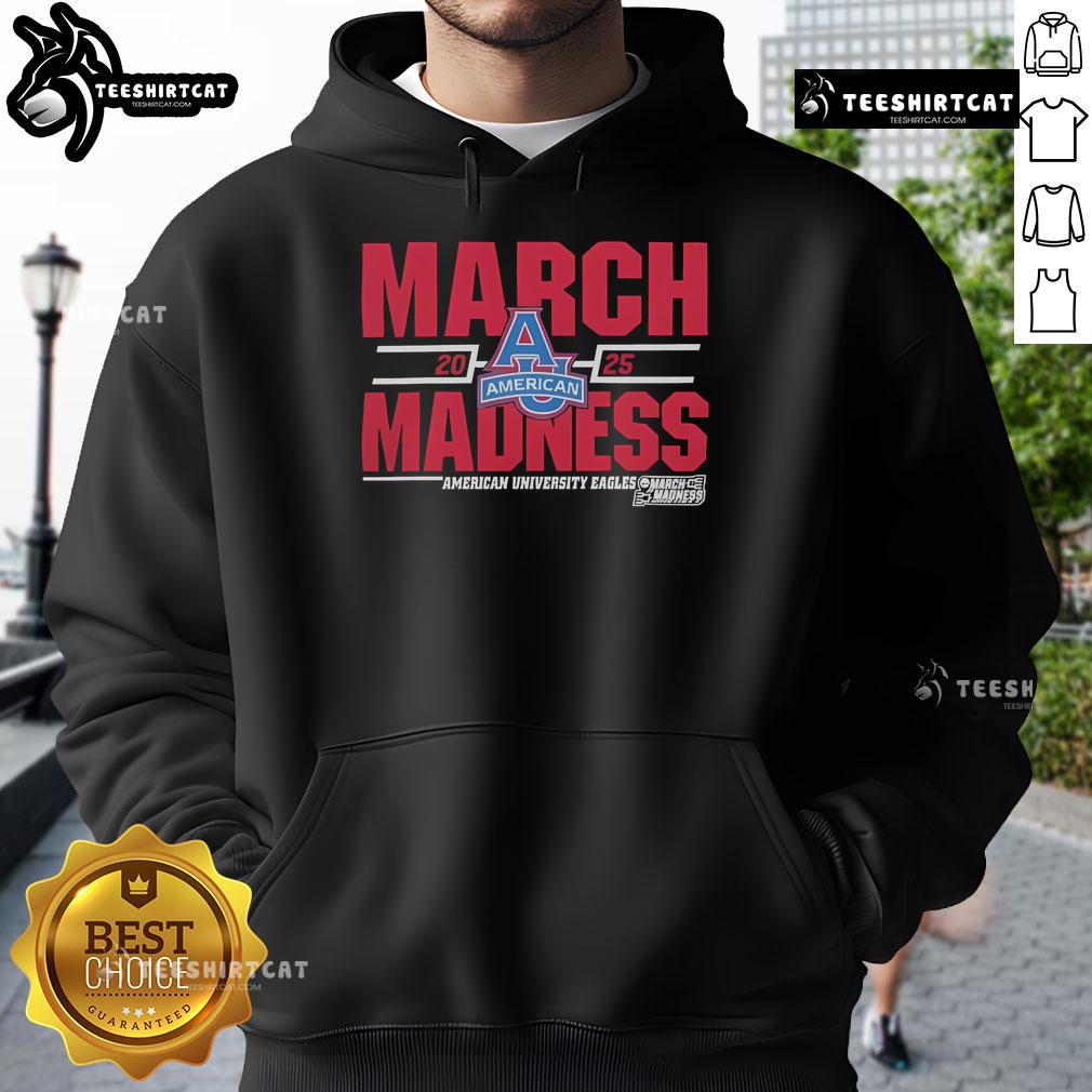 American University Eagles Division I 2025 March Madness hoodie featuring team colors and logo, perfect for basketball fans.