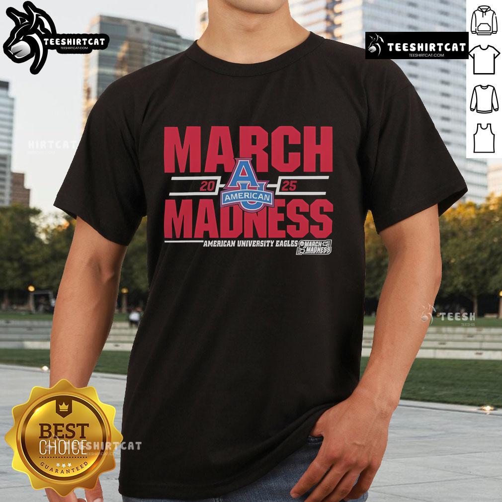 Alt Text: NCAA American University Eagles Division I 2025 March Madness Basketball T-Shirt in vibrant colors and sporty design.