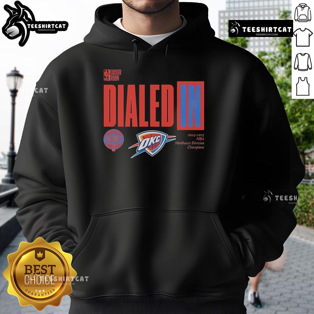 2025 Oklahoma City Thunder Northwest Division Champions hoodie showcasing team logo and vibrant design.